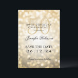 Invitation Gold Bokeh 50th Birthday Enregistrer la date<br><div class="desc">Design élégant "50th Birthday Party" avec Gold Bokeh et nom personnalisé et texte de détails. Facile à utiliser et facile à personnaliser. Commandez aujourd'hui !</div>