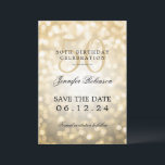 Invitation Gold Bokeh 50th Birthday Enregistrer la date<br><div class="desc">Design élégant "50th Birthday Party" avec Gold Bokeh et nom personnalisé et texte de détails. Facile à utiliser et facile à personnaliser. Commandez aujourd'hui !</div>