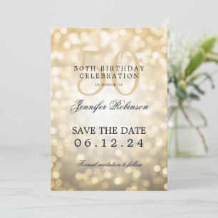 Invitation Gold Bokeh 50th Birthday Enregistrer la date avec 