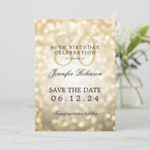 Invitation Gold Bokeh 80th Birthday Enregistrer la date