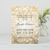 Invitation Gold Bokeh 80th Birthday Enregistrer la date avec  (Debout devant)