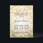 Invitation Gold Bokeh 80th Birthday Enregistrer la date avec<br><div class="desc">Elégant design "80th Birthday Party" avec Gold Bokeh et nom personnalisé   détails texte. Facile à utiliser et facile à personnaliser. Commandez aujourd'hui !</div>