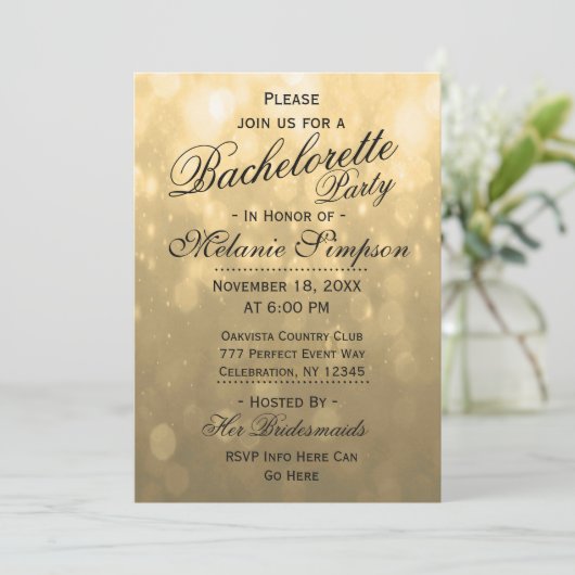 Invitation Gold Bokeh | Bachelorette (Debout devant)