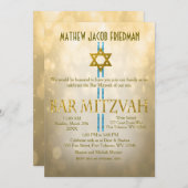 Invitation Gold Bokeh | Bar Mitzvah (Devant / Derrière)