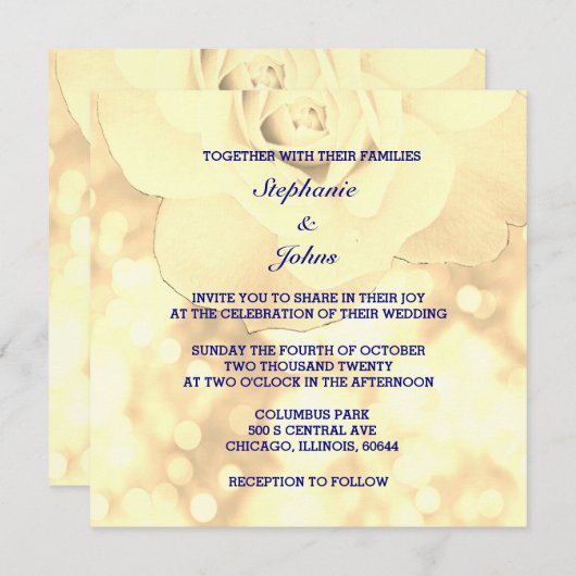 Invitation Gold Bokeh Ivory Sepia Floral Parties scintillant  (Devant / Derrière)
