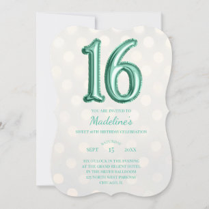 Invitation Gold Bokeh Mint Green Faux Foil 16e anniversaire