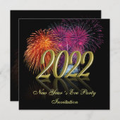 Invitation Gold Bonne année 2022 Fireworks (Devant / Derrière)