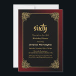 Invitation Gold Border 60th Birthday Dinner<br><div class="desc">Diner soirée Black 60e anniversaire avec un cadre doré orné avec une bordure extérieure à l'ombre rouge pour compléter le design créant une invitation dynamique pour votre occasion spéciale.</div>