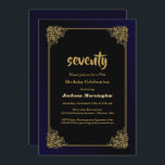 Invitation Gold Border 70th Birthday Party<br><div class="desc">Une invitation à la fête du 70e anniversaire en noir et or.</div>