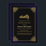 Invitation Gold Border 90th Birthday Party<br><div class="desc">Une invitation à la fête du 90e anniversaire en noir et or.</div>