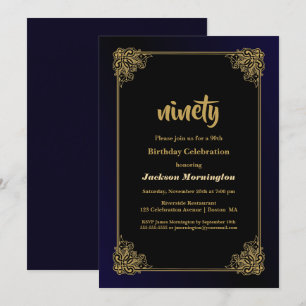 Invitation Gold Border 90th Birthday Party
