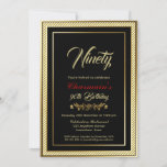 Invitation Gold Border 90th Birthday Party<br><div class="desc">Un moderne noir et or encadré de parties scintillant rayée bordure 90ème anniversaire invitation fête.</div>