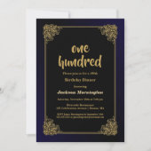 Invitation Gold Border Black 100th Birthday Dinner (Devant)