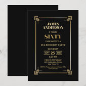 Invitation Gold Border Black 60th Birthday Party (Devant / Derrière)