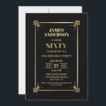 Invitation Gold Border Black 60th Birthday Party<br><div class="desc">Une invitation moderne à la fête du 60e anniversaire,  noir et or.</div>