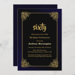 Invitation Gold Border Black 60th Birthday Party<br><div class="desc">Une invitation à la fête du 60e anniversaire en noir et or.</div>