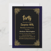 Invitation Gold Border Black Surprise 40e fête d'anniversaire (Devant)