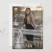 Invitation Gold Border Duo Grad 2024 Graduation Photo (Devant)