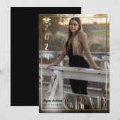 Invitation Gold Border Duo Grad 2024 Graduation Photo (Devant / Derrière)