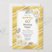 Invitation Gold Border Floral Surprise 60e Anniversaire Dîner (Devant)