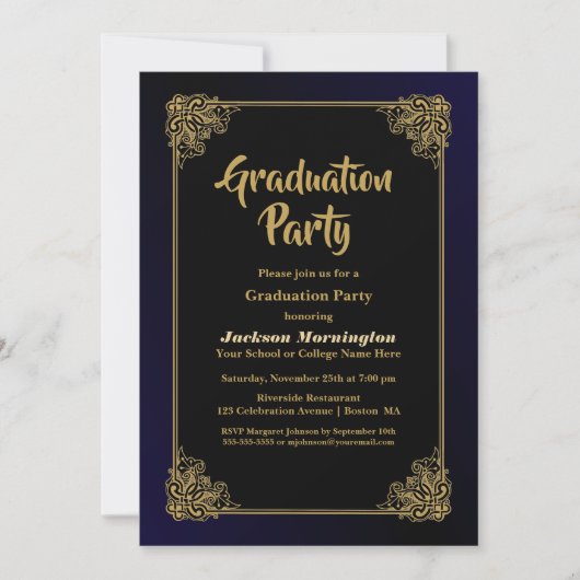 Invitation Gold Border Graduation Party (Devant)