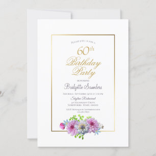 Invitation Gold Border Rose Floral 60e fête d'anniversaire