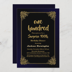 Invitation Gold Border Surprise 100e anniversaire Dîner