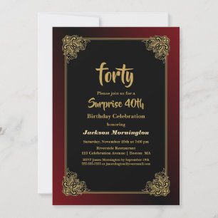 Invitation Gold Border Surprise 40e anniversaire