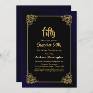Invitation Gold Border Surprise 50e fête d'anniversaire