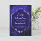 Invitation Gold Bordure Bleu Surprise Dîner d'anniversaire (Debout devant)