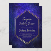 Invitation Gold Bordure Bleu Surprise Dîner d'anniversaire (Devant / Derrière)