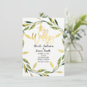 Invitation Gold Botanique Feuille verte couronne Mariage mode (Debout devant)