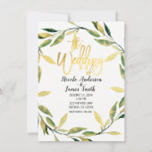 Invitation Gold Botanique Feuille verte couronne Mariage mode (Devant)