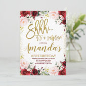 Invitation Gold & Bourgogne Florale Surprise Anniversaire (Debout devant)