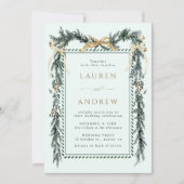 Invitation Gold Bow & Green Garland Wedding All in One Mint (Devant)