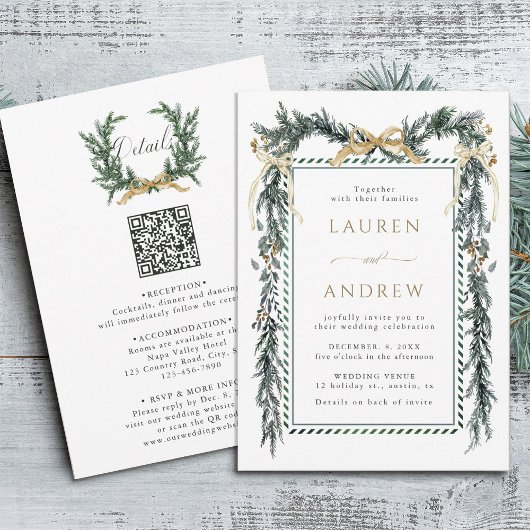 Invitation Gold Bow & Greenery Garland Wedding All in One