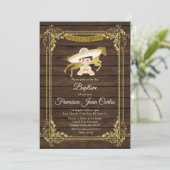 Invitation Gold Boy Baptême Mexicain Christening Rustic Wood (Debout devant)