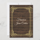 Invitation Gold Boy Baptême Mexicain Christening Rustic Wood (Dos)