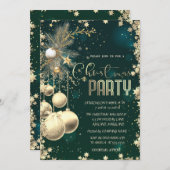 Invitation Gold Branches Balls Stars Green Company Christmas (Devant / Derrière)