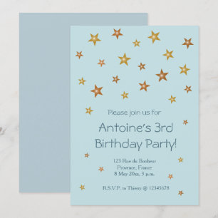 Invitation Gold brillant étoiles Bleu clair bébé Anniversaire