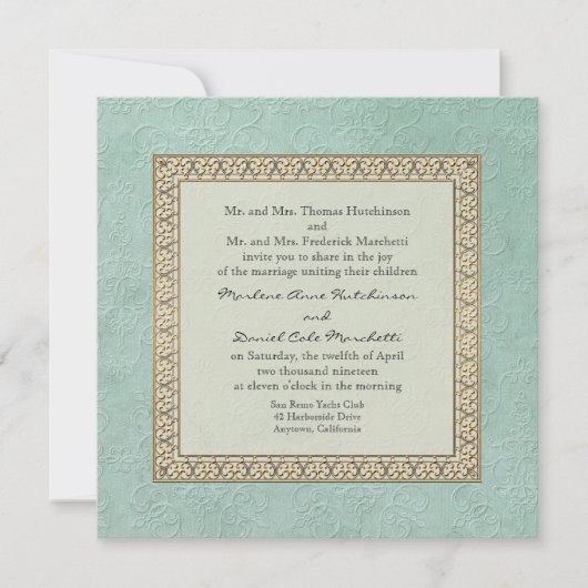 Invitation Gold Brocade Damask Floral Formal Mariage élégant (Devant)