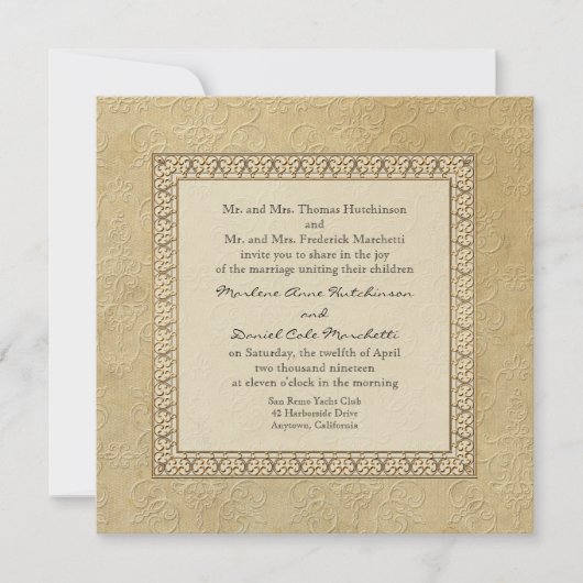 Invitation Gold Brocade Damask Floral Formal Mariage élégant (Devant)