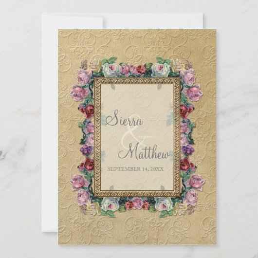 Invitation Gold Brocade Damask Floral Formal Mariage élégant (Dos)