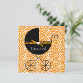 Invitation Gold Brown Carriage Boy Giraffe Baby shower (Debout devant)