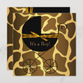 Invitation Gold Brown Carriage Boy Giraffe Baby shower (Devant / Derrière)