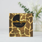 Invitation Gold Brown Carriage Boy Giraffe Baby shower (Debout devant)