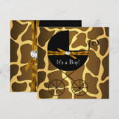 Invitation Gold Brown Carrières Boys Giraffe Baby shower (Devant / Derrière)