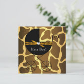Invitation Gold Brown Carrières Boys Giraffe Baby shower (Debout devant)