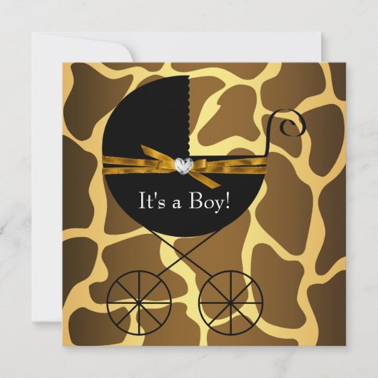 Invitation Gold Brown Carrières Boys Giraffe Baby shower (Devant)