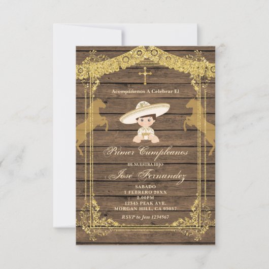 Invitation Gold Brown CUMPLEANOS Uno Fête Anniversaire (Devant)